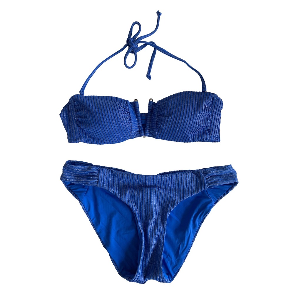 BECCA Brinley Bandeau Bikini Top and Hipster Bikini Bottoms Women's Size Small